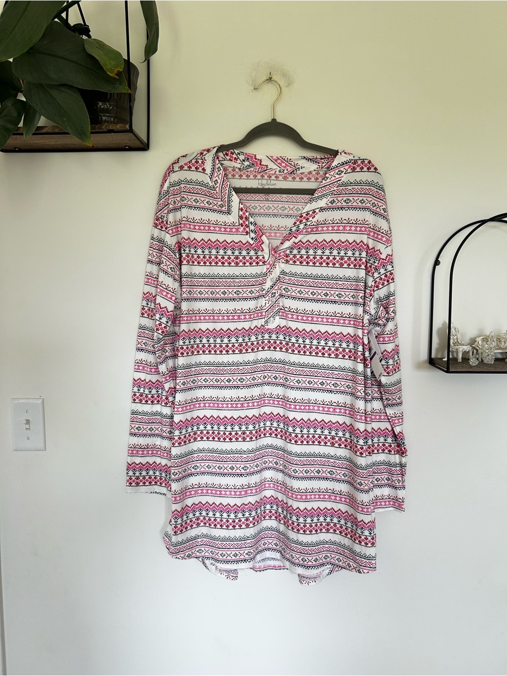 NWT‎ Roudelain Fair Isle Print Long Sleeve Pajama Top Size XXL